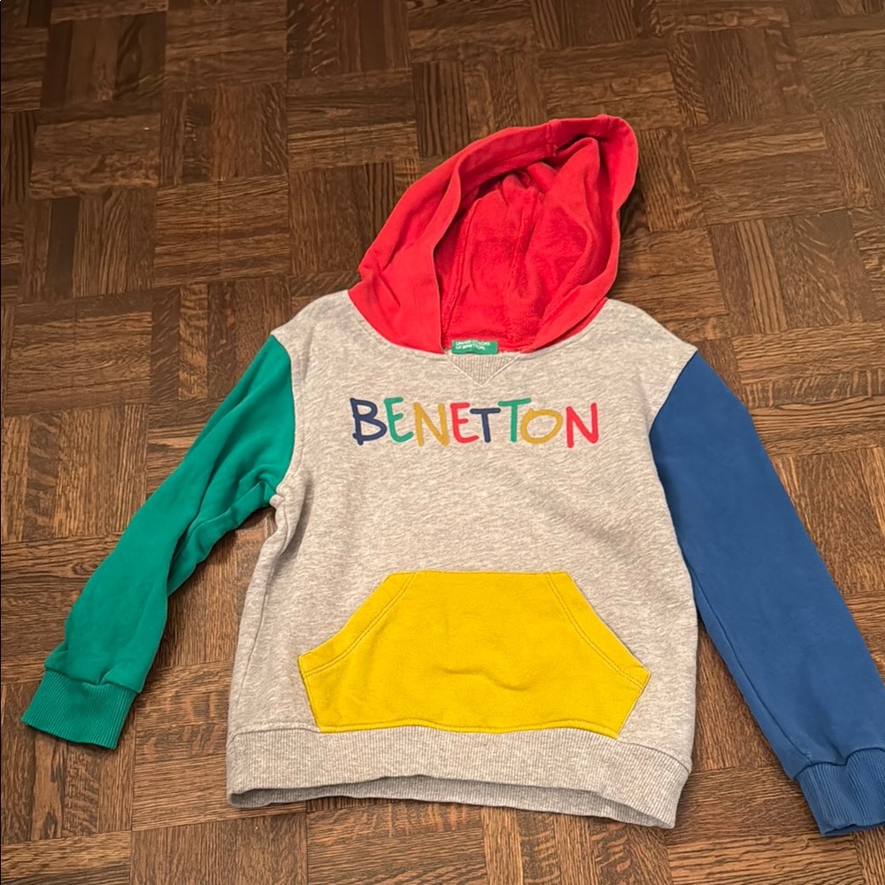United Colors Of Benetton Red and Green Color-Block Hoodie size 5-6